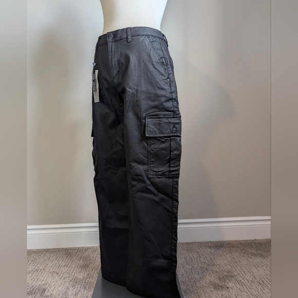 Noisy May Black Wide Leg Waxed Cargo Pants Utility Tactical NWT New With Tags - Picture 6 of 13